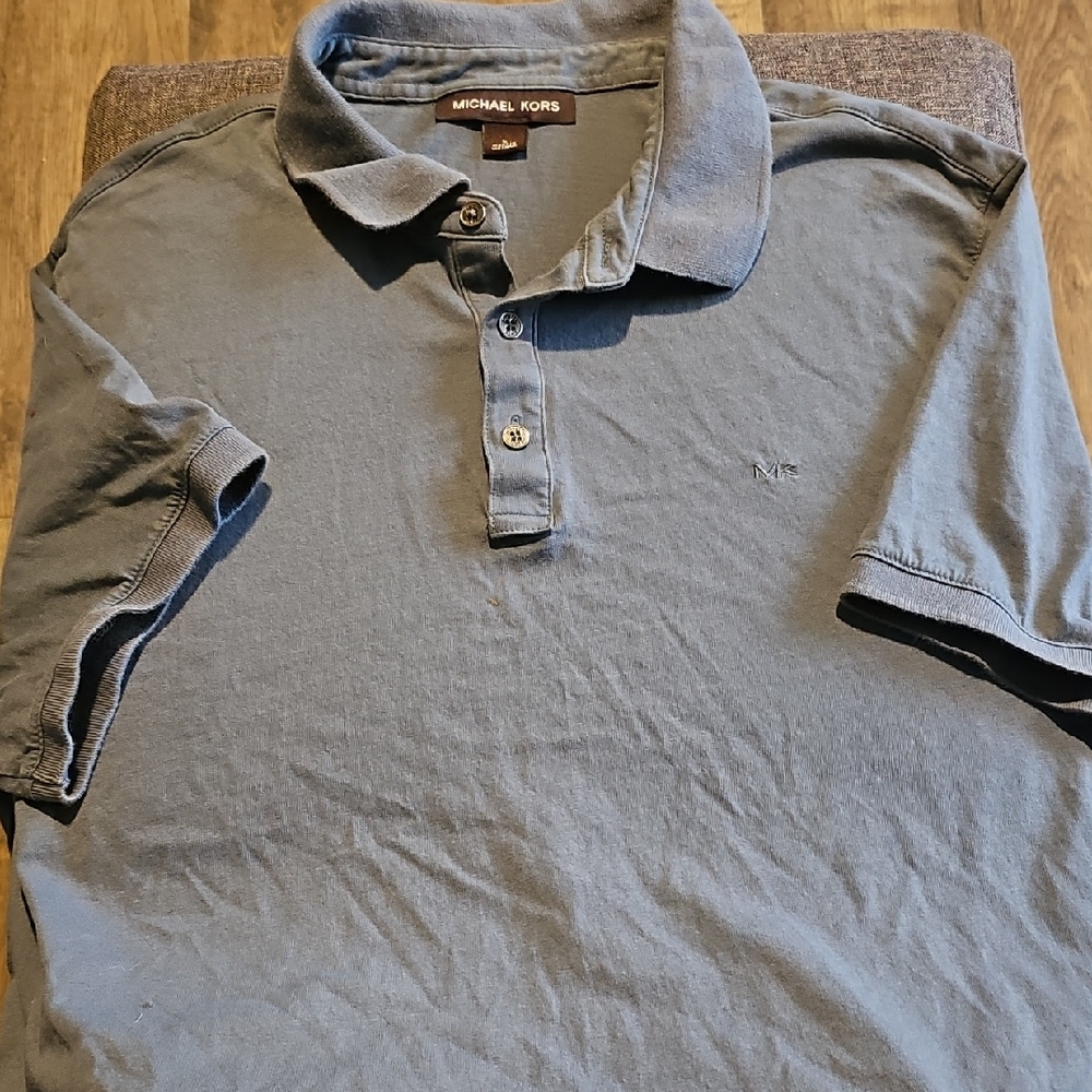 Michael Kors Polo Shirt Gray Blue  Men Large Casual Business Short Sleeve
